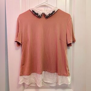 Embellished Collar Pink Blouse